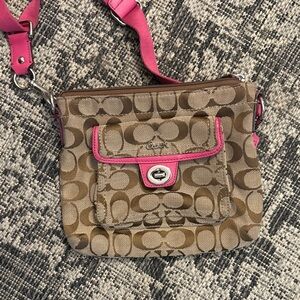 Coach Brown and Pink Signature Crossbody Bag